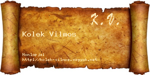 Kolek Vilmos névjegykártya